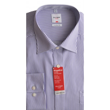 OLYMP Comfort Fit košeľa dlhý rukáv biela s fialovým pásikom